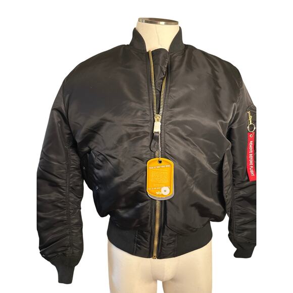 NWT Men M Alpha Industries Alpha Ma-1 Flight Jacket Bomber Coat Black Reversible - Picture 3 of 9